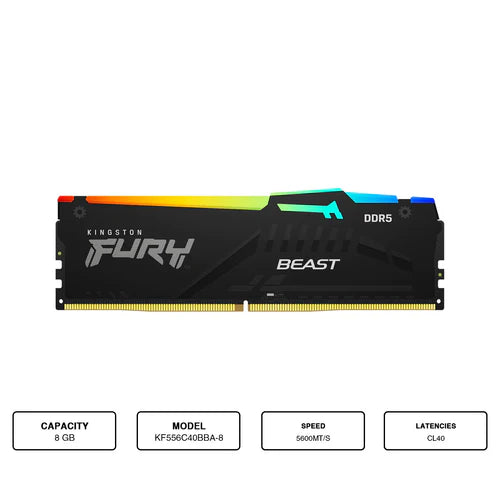 KINGSTON FURY BEAST RGB 8GB DDR5 5600MHZ CL40 XMP DESKTOP MEMORY