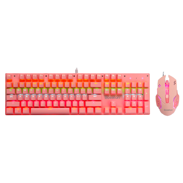 BOSSTON EK9350 LED MECHANICAL GAMING KEYBOARD + MOUSE – PINK EDITION