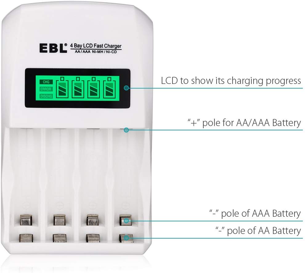 EBL LN-6907 4 BAY SMART INDIVIDUAL BATTERY CHARGER For AA AAA Ni-MH Ni-CD BATTERIES