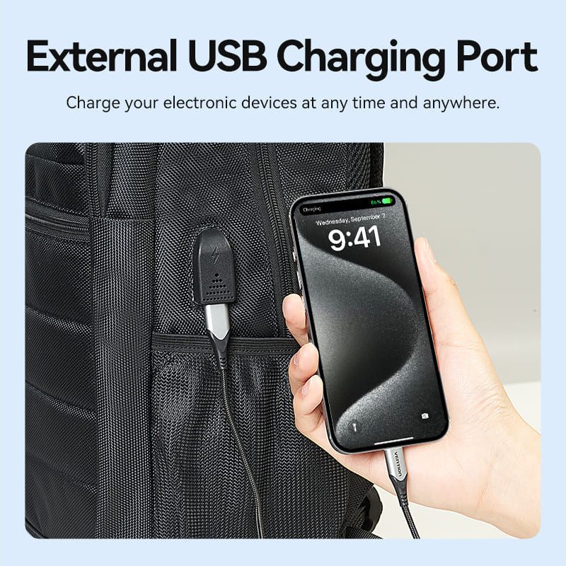 VENTION KRKB0 WATER-REPELLENT ANTI-THEFT BAG (45CM X 30CM X 15CM) WITH USB CHARGING PORT AND LOCK BLACK LAPTOP BACKPACK