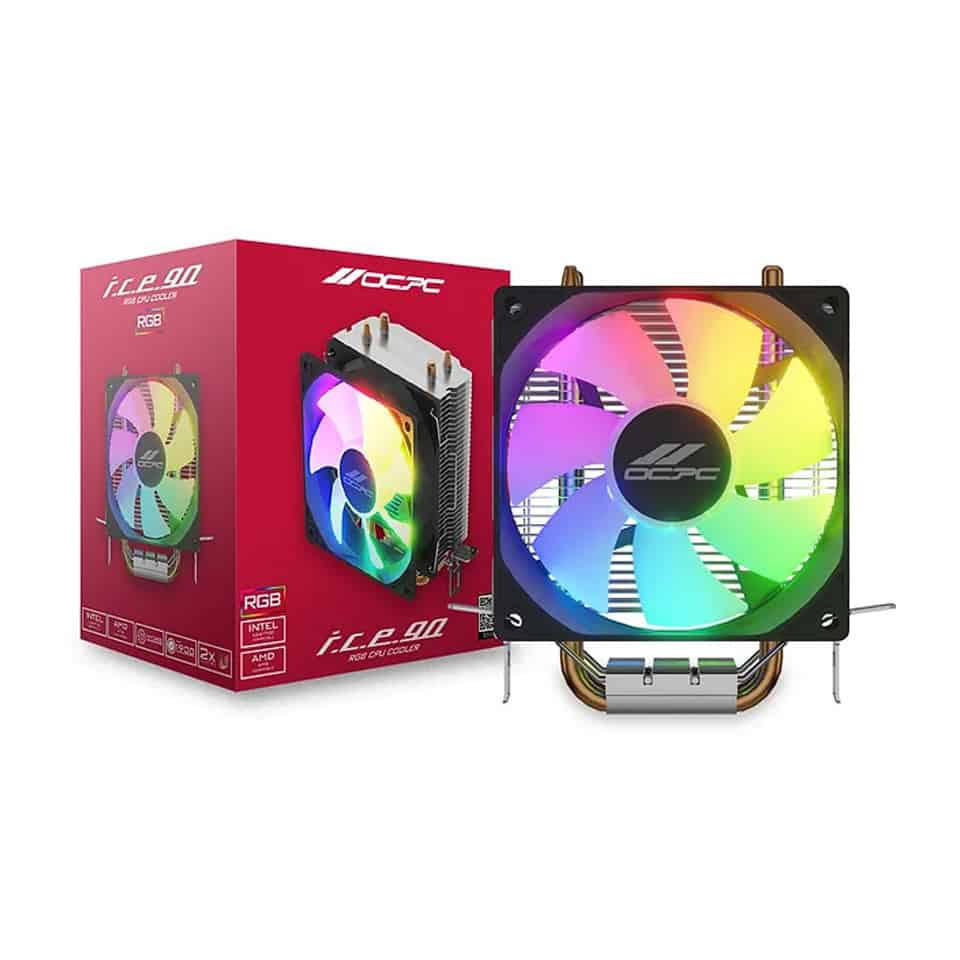 OCPC I.C.E. 90 RGB CPU AIR COOLER 2*HEATPIPE/1*90MM-FAN (BLACK) FAN