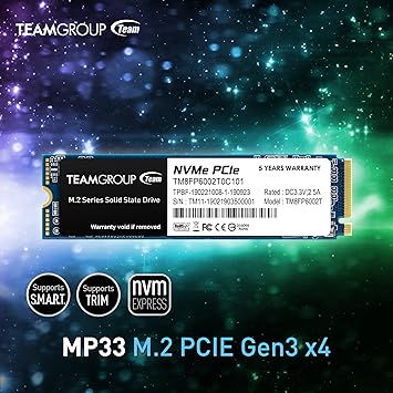 TEAMGROUP MP33 1TB SLC CACHE 3D NAND TLC NVME 1.3 PCIE GEN3X4 M.2 2280 SSD