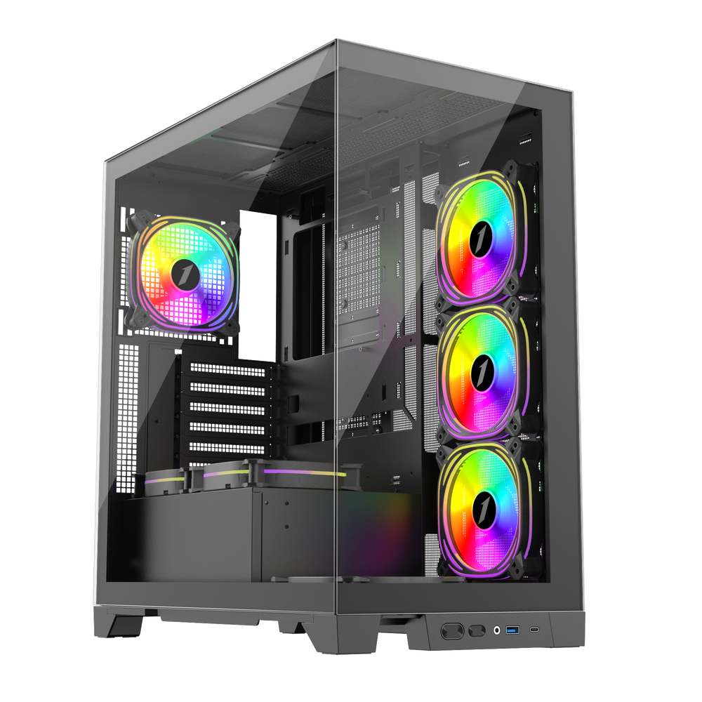 1STPLAYER MIKU MI8 FRONT & SIDE/ W/USB-C/ATX BLACK GAMING CASE W/TEMPERED GLASS