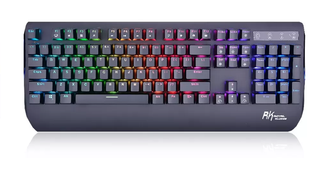 ROYAL KLUDGE RK990 104 KEYS ERGONOMIC DESIGN RGB BACKLIT HUANO BROWN SWITCH MECHANICAL GAMING KEYBOARD