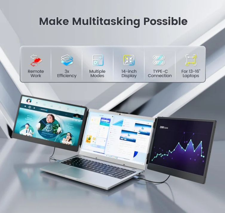 OFIYAA P2 S2 TWO SCREEN 14" PORTABLE MONITOR LAPTOP SCREEN EXTENDER