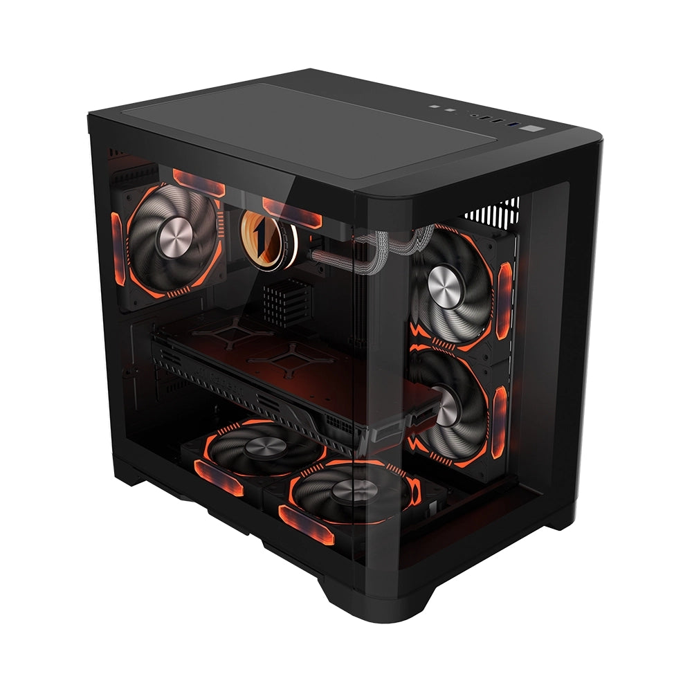 1STPLAYER UVIEW UV5 W/U-SHAPED TG/DUAL CHAMBER/24CM-TOP/M-ATX GAMING CASE