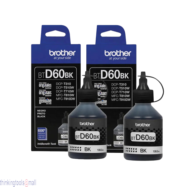BROTHER BTD60BK GENUINE INK BOTTLE TWINPACK (BLACK)