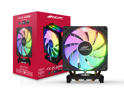 OCPC I.C.E. 120 ARGB CPU AIR COOLER 4*HEATPIPE/1*120MM- (BLACK) FAN