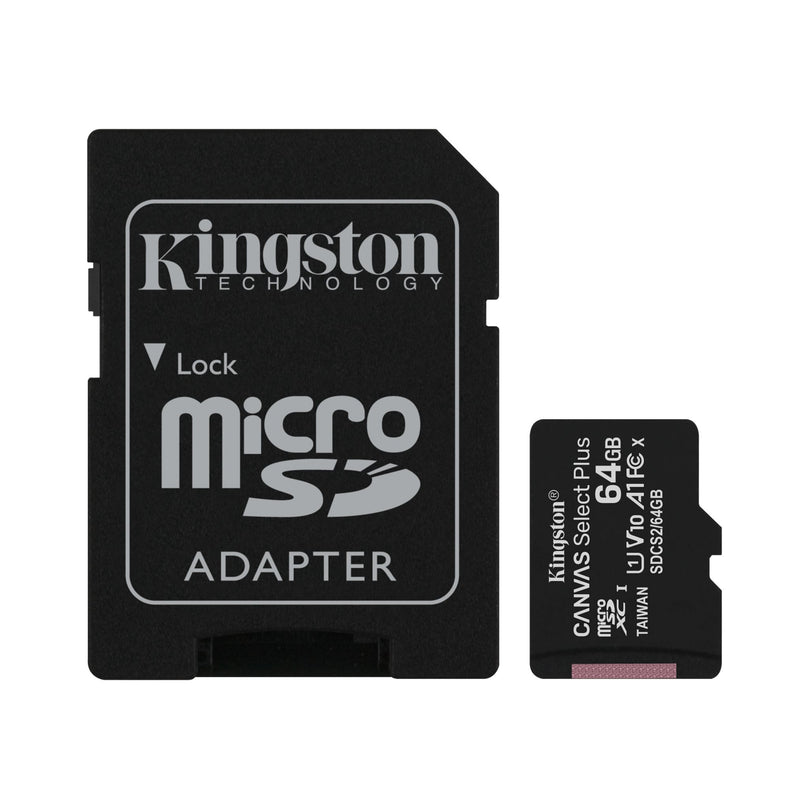 KINGSTON CANVAS SELECT PLUS 64GB MICRO SD W/ SD ADAPTER MEMORY CARD