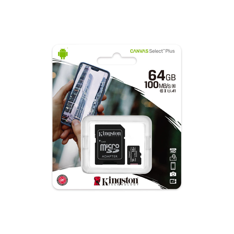 KINGSTON CANVAS SELECT PLUS 64GB MICRO SD W/ SD ADAPTER MEMORY CARD