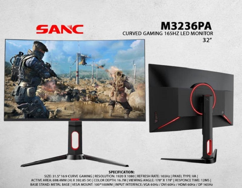 SANC M3236P 32 INCH CURVED / FHD 165HZ / HDMI+VGA+DVI+DP+AUDIO MONITOR