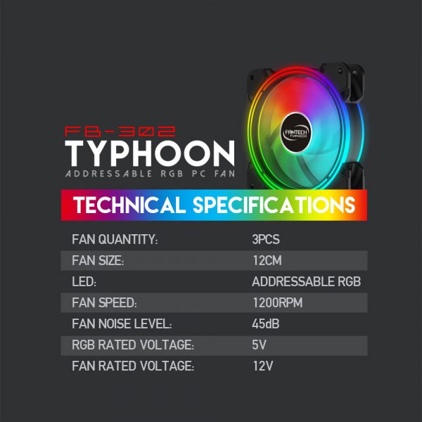 FANTECH FB-302 TYPHOON 3n1 W/ HUB & REMOTE RGB FAN