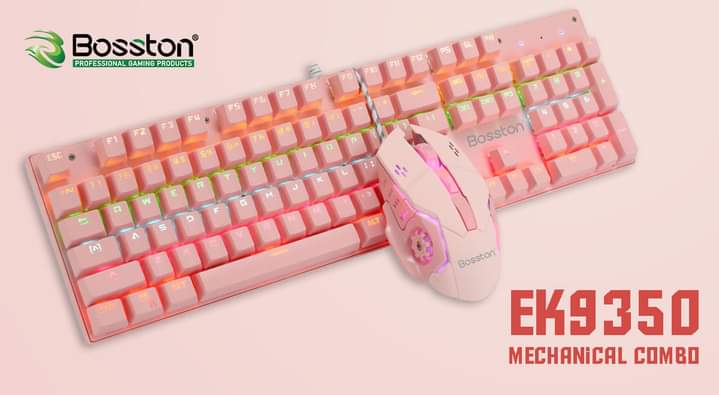 BOSSTON EK9350 LED MECHANICAL GAMING KEYBOARD + MOUSE – PINK EDITION