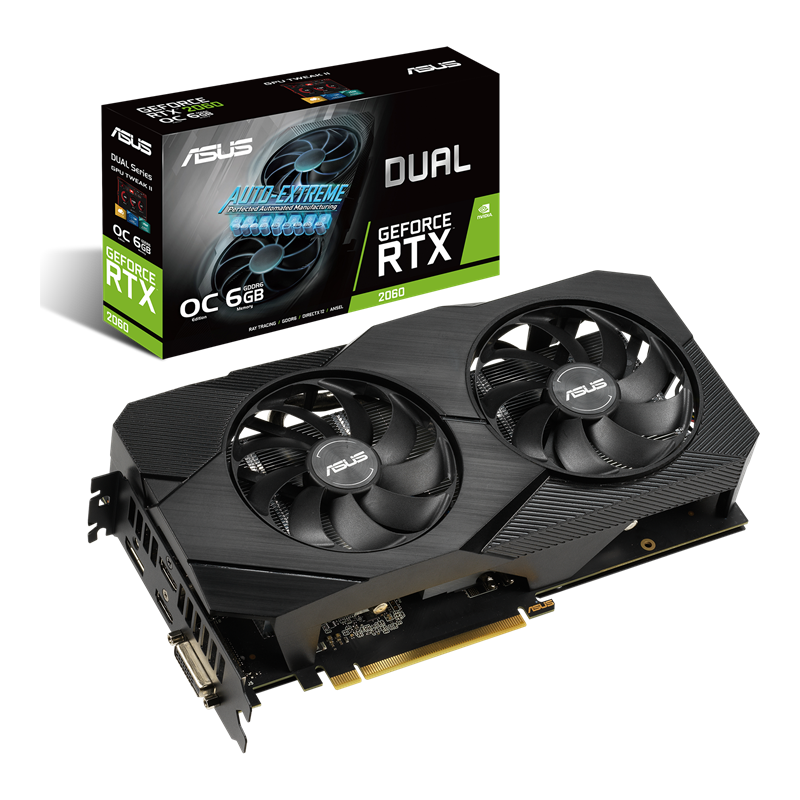 ASUS GEFORCE RTX 2060 OVERCLOCKED 6G GDDR6 DUAL-FAN EVO EDITION VR READY HDMI DISPLAYPORT DVI GRAPHICS CARD (DUAL-RTX2060-O6G-EVO)