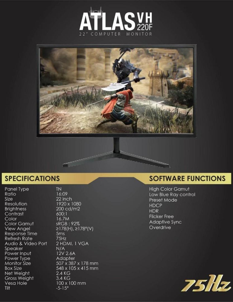 GAMDIAS ATLAS VH22F 22" 100HZ VA MONITOR