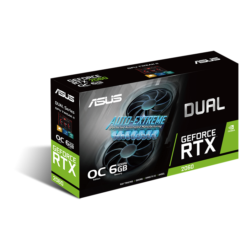 ASUS GEFORCE RTX 2060 OVERCLOCKED 6G GDDR6 DUAL-FAN EVO EDITION VR READY HDMI DISPLAYPORT DVI GRAPHICS CARD (DUAL-RTX2060-O6G-EVO)