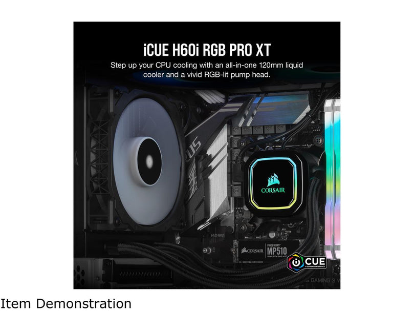 CORSAIR ICUE H60I RGB PRO XT, 120MM RADIATOR, SINGLE 120MM PWM FAN, SOFTWARE CONTROL, LIQUID CPU COOLER