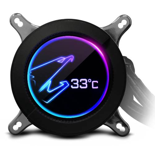 AORUS RGB LIQUID COOLER 240, CUSTOMIZABLE FULL COLOR LCD DISPLAY, ADVANCED RGB LIGHTING AND CONTROL
