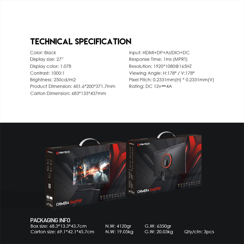 FANTECH CHIMERA GM271SF 27 INCH FLAT 165HZ MONITOR