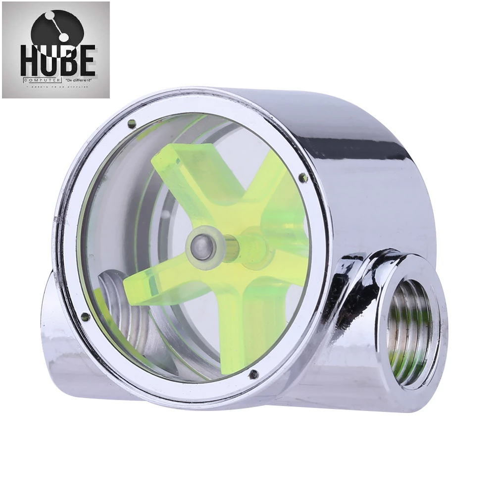 G1/4 5-LEAVES IMPELLER METAL WATER FLOW METER FOR PC WATER COOLING SYSTEM (GREEN)