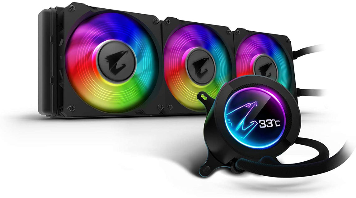 GIGABYTE AORUS RGB AIO LIQUID COOLER 360, CUSTOMIZABLE FULL COLOR LCD DISPLAY, ADVANCED RGB LIGHTING AND CONTROL, AMD AM4, TR4