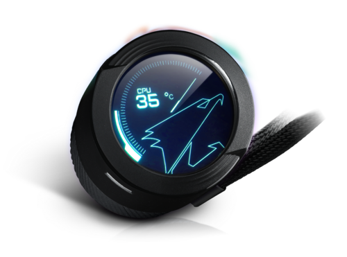 AORUS WATERFORCE X 360, ALL-IN-ONE LIQUID COOLER WITH CIRCULAR LCD DISPLAY, RGB FUSION 2.0, 120MM ARGB FANS