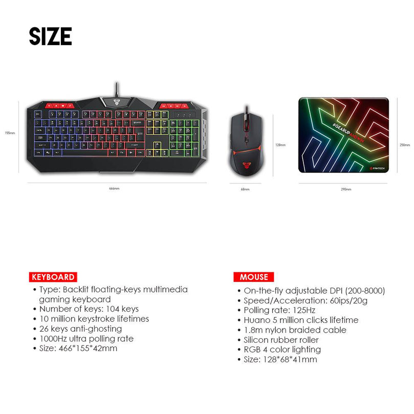 FANTECH P31 HERO POWER PACK KEYBOARD, MOUSE, MOUSE PAD COMBO SET