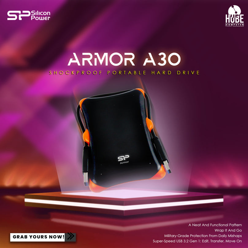 SILICON POWER 1TB A30 SHOCKPROOF ARMOR BLACK EXTERNAL HARD DRIVE