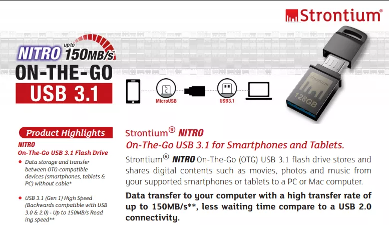 NITRO STRONTIUM 16GB ON-THE-GO USB 3.1 MICRO USB