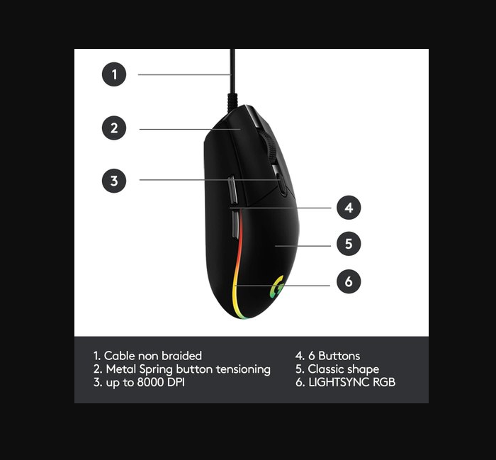 LOGITECH G102 LIGHTSYNC RGB WIRED MOUSE