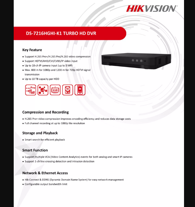 HIKVISION 16 CHANNEL (DS-7216HGHI-K1) 7200 SERIES UP TO 2MP DIGITAL VIDEO RECORDER