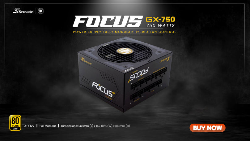 SEASONIC FOCUS GX-750, 750WATTS 80+ GOLD, FULL-MODULAR POWER SUPPLY