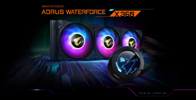 AORUS WATERFORCE X 360, ALL-IN-ONE LIQUID COOLER WITH CIRCULAR LCD DISPLAY, RGB FUSION 2.0, 120MM ARGB FANS