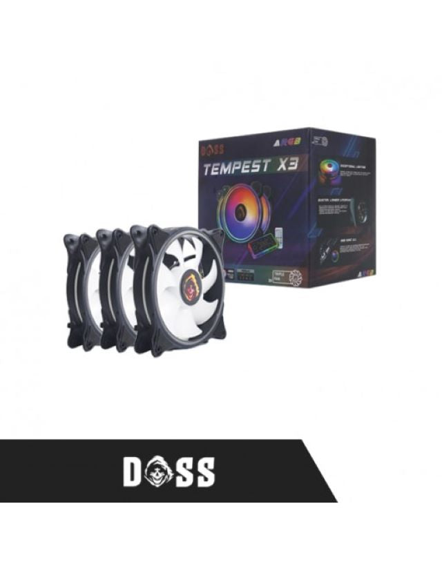 DOSS TEMPEST X3 3IN1 RGB GAMING FAN W/ HUB + REMOTE (3*120MMFAN) FAN
