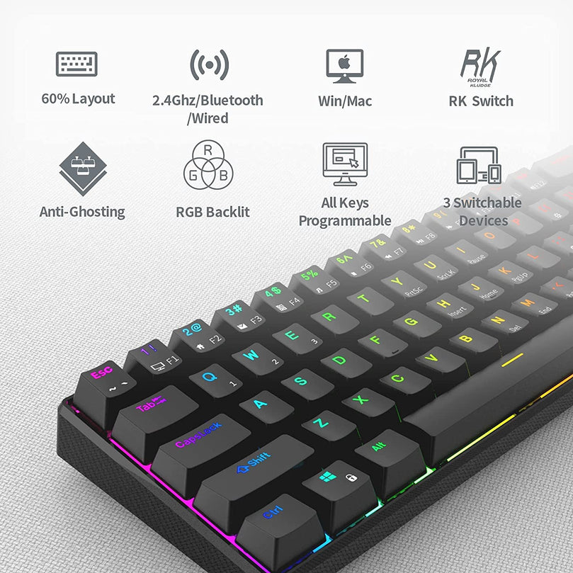 ROYAL KLUDGE RK61 61 KEYS WIRELESS 60% MECHANICAL GAMING KEYBOARD