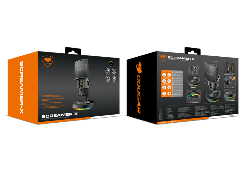 COUGAR SCREAMER-X STUDIO MICROPHONE W/ RGB STAND & USB 3.0 HUB (BLACK) MICROPHONE