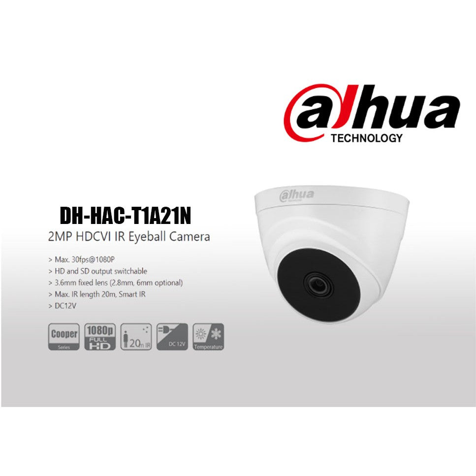 DAHUA DH-HAC-T1A21N 2MP HDCVI IR EYEBALL (DOME) CCTV CAMERA