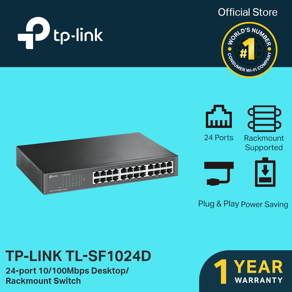 TP-LINK TL-SF1024D 24 PORTS UNMANAGED  10/100M RACKMOUNT SWITCH HUB