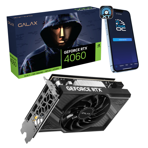 GALAX GEFORCE RTX 4060 8GB 1-CLICK OC 1X PCI-E GDDR6 128BIT, D76L 92MM SINGLE WING FAN VIDEO CARD