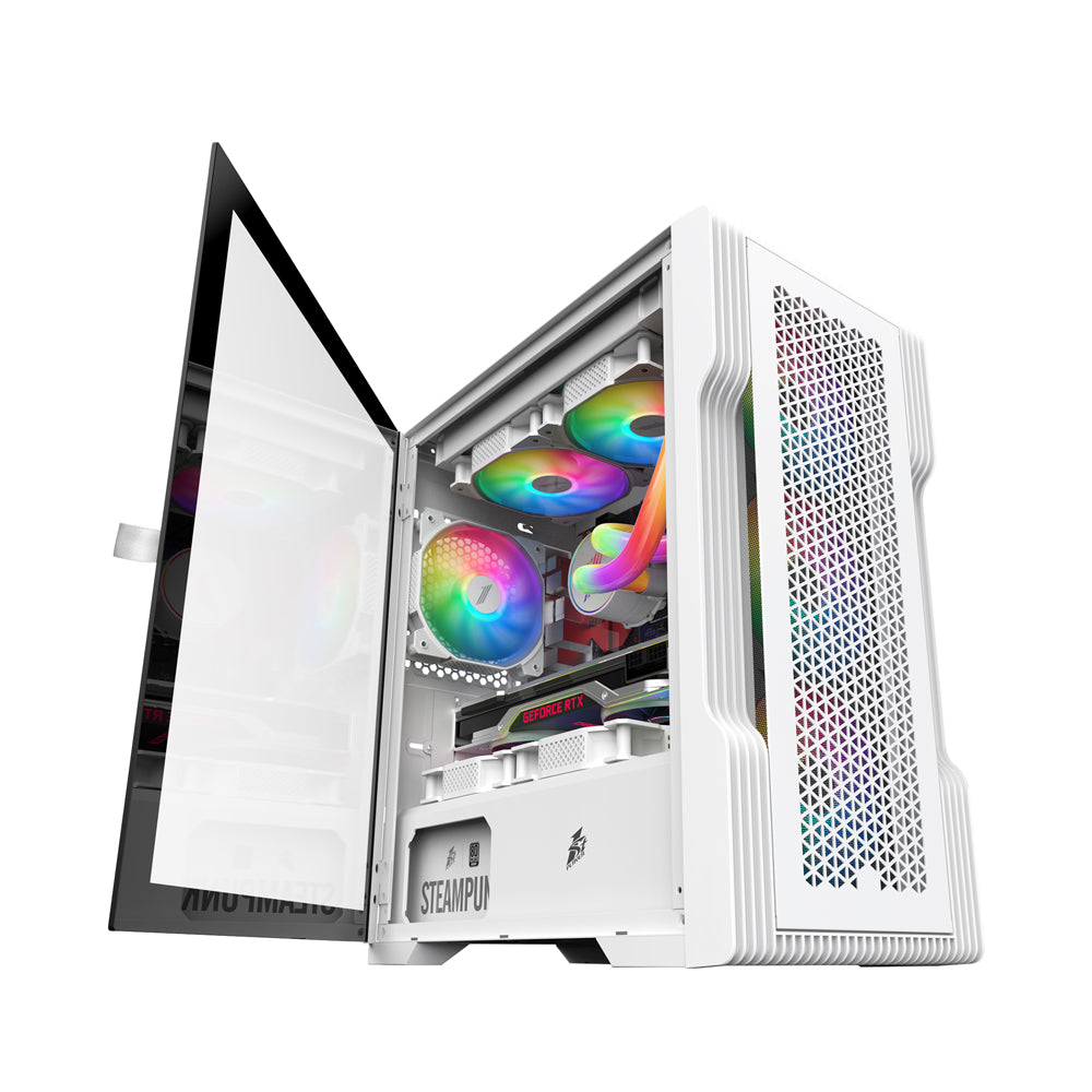 1STPLAYER TRILOBITE T3-G | TG SIDE & FRONT | M-ATX | WHITE MID-TOWER GAMING CASE