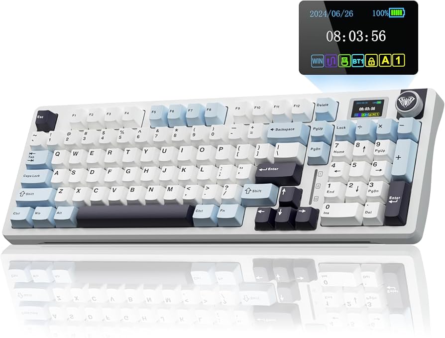 AULA S98 PRO  3 IN 1 RGB GAMING MECHANICAL HOT SWAPPABLE KEYBOARD(GLACIER BLUE- CARAMEL LATTE SWITCH)