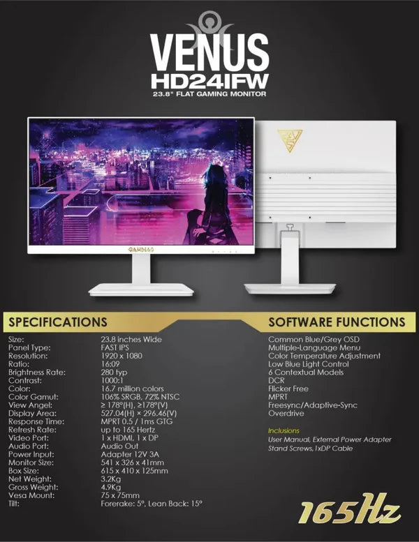 GAMDIAS ATLAS VENUS HD24IFW IPS 165HZ FHD MONITOR