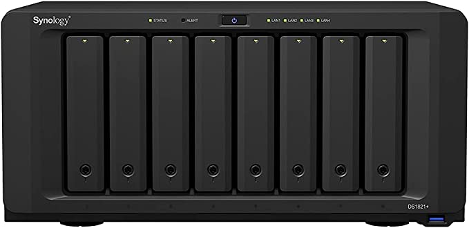 SYNOLOGY DS1821 + 8-Bay Tower NAS [AMD Ryzen V1500B Quad-Core, 4GB DDR4 ECC SODIMM, 8 x 2.5"/3.5" SATA HDD/SSD,  DISKSTATION