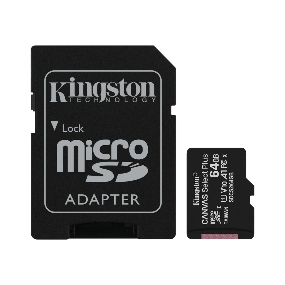 KINGSTON CANVAS SELECT PLUS 64GB MICRO SD W/ SD ADAPTER MEMORY CARD