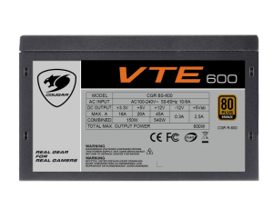 COUGAR VTE 600 600WATTS ATX12V 80 PLUS BRONZE CERTIFIED NON-MODULAR ACTIVE PFC POWER SUPPLY