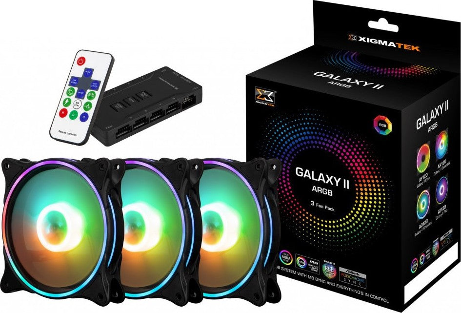 XIGMATEK GALAXY II PRO ARGB FAN SERIES 3 FAN PACK (AT120 ARGB FANS + CONTROL BOX + REMOTE CONTROLLER) CASE FAN