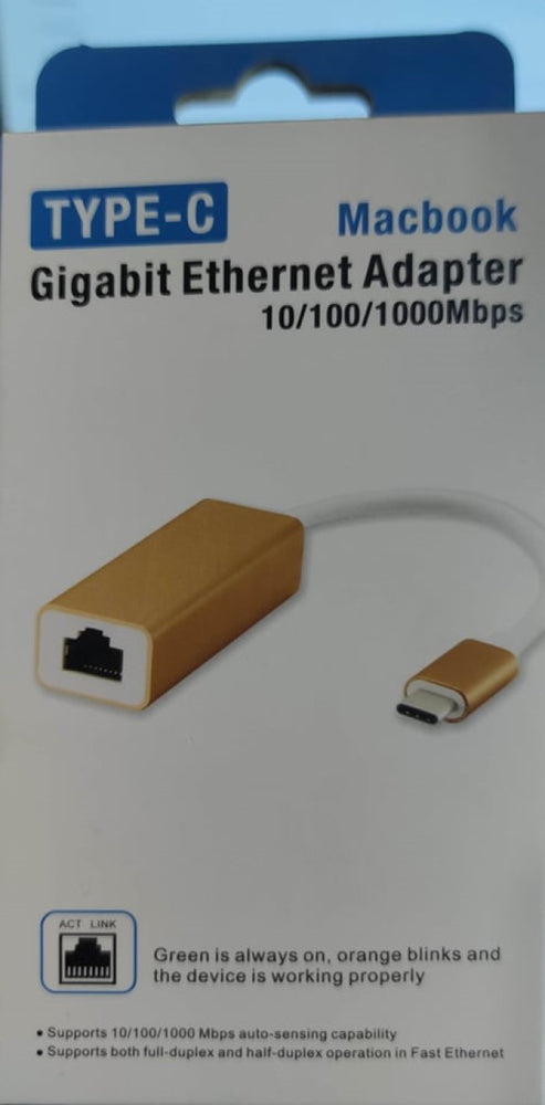 MACBOOK TYPE-C GIGABIT ETHERNET ADAPTER 10/100/1000Mbps TYPE C TO LAN