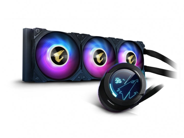 GIGABYTE AORUS RGB AIO LIQUID COOLER 360, CUSTOMIZABLE FULL COLOR LCD DISPLAY, ADVANCED RGB LIGHTING AND CONTROL, AMD AM4, TR4