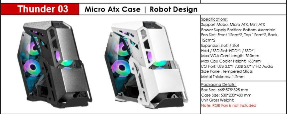 INPLAY THUNDER 03 PC WHITE GAMING CASE