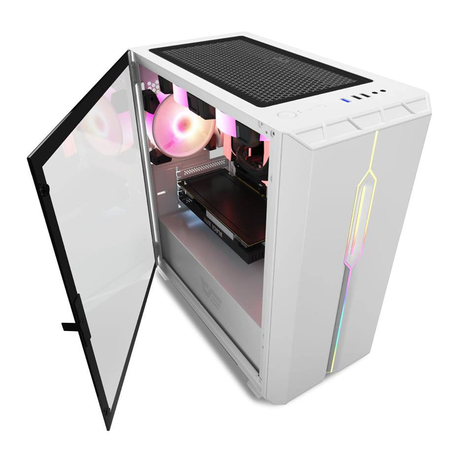 DARKFLASH DLM23 WHITE DOOR OPENING TEMPERED GLASS GAMING CASE